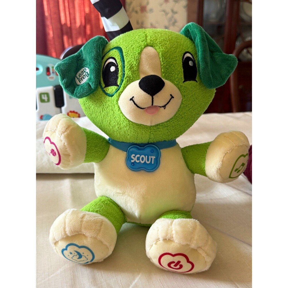 LeapFrog Scout Talking Plush Dog Stuffed Animal Green/White/Blue 2014 19139